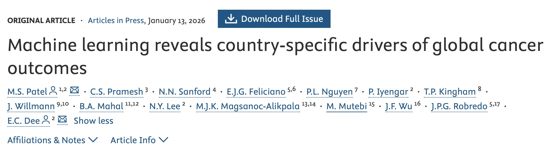 New Research in Annals of Oncology Shows Machine Learning Revelation of Global Cancer Trend Drivers