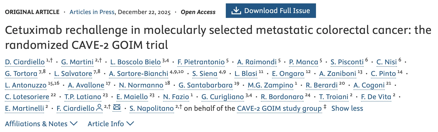 Davide Ciardiello: Results from the Randomized CAVE-2 GOIM Trial on Cetuximab Rechallenge in mCRC