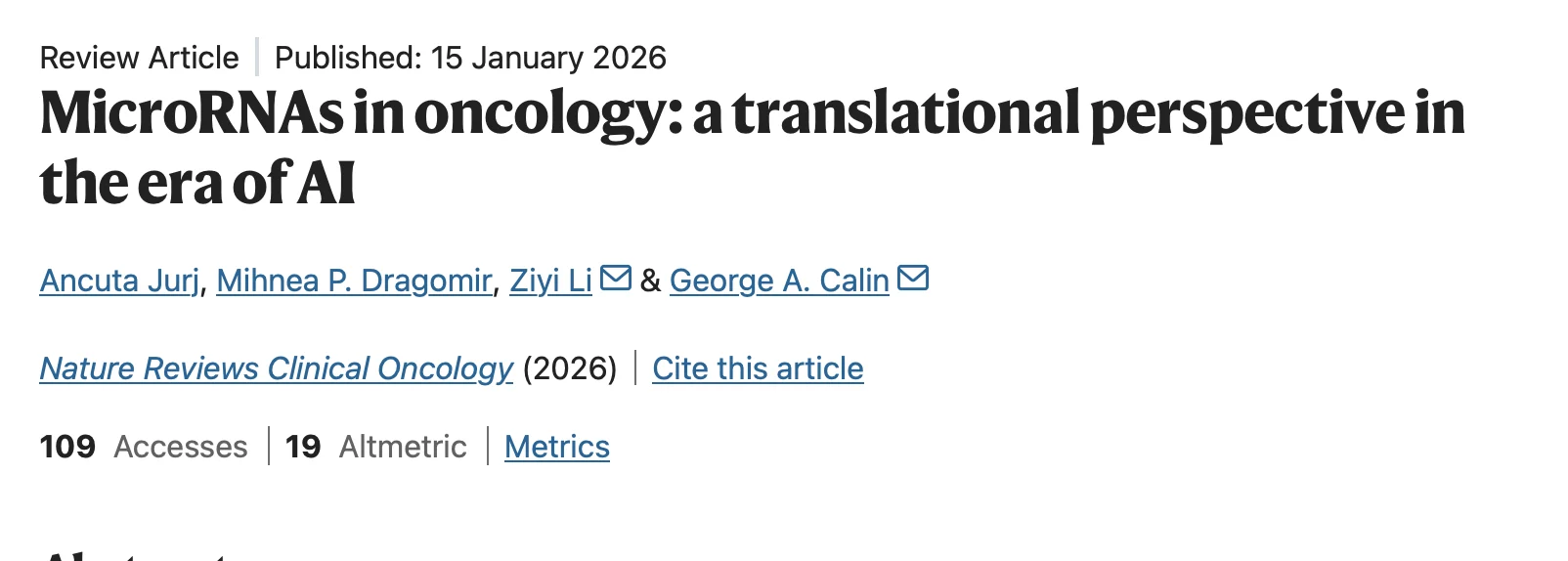 George Calin: A Translational Perspective on MicroRNAs in Oncology in the Era of AI