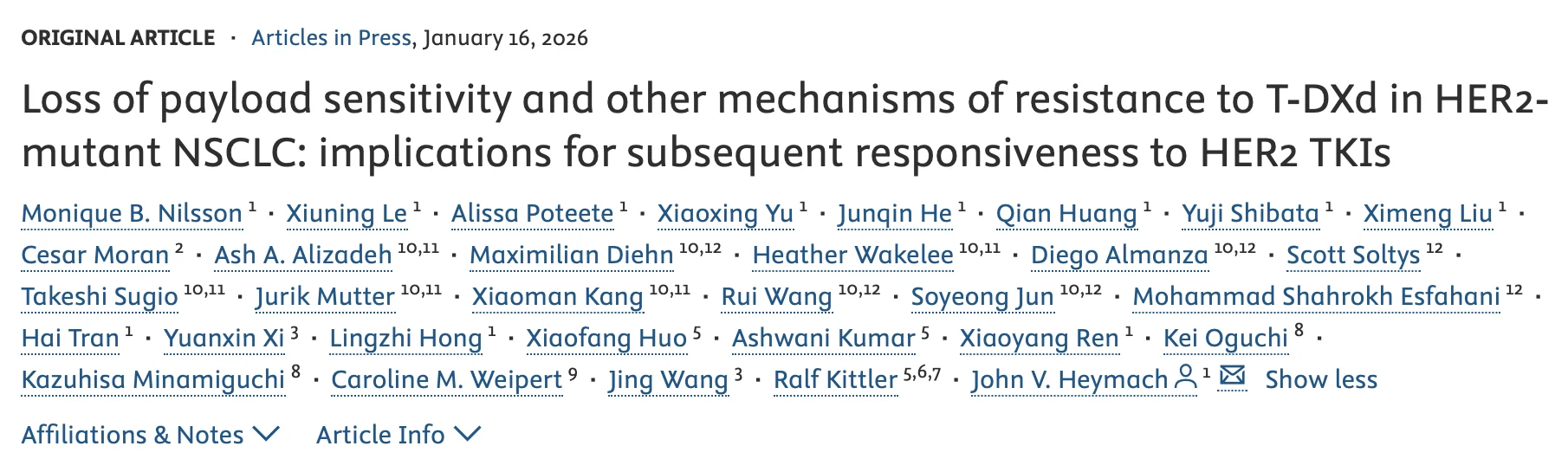 Xiuning Le: First Comprehensive Preclinical and Clinical Investigation of ADC Resistance Mechanisms in Lung Cancer