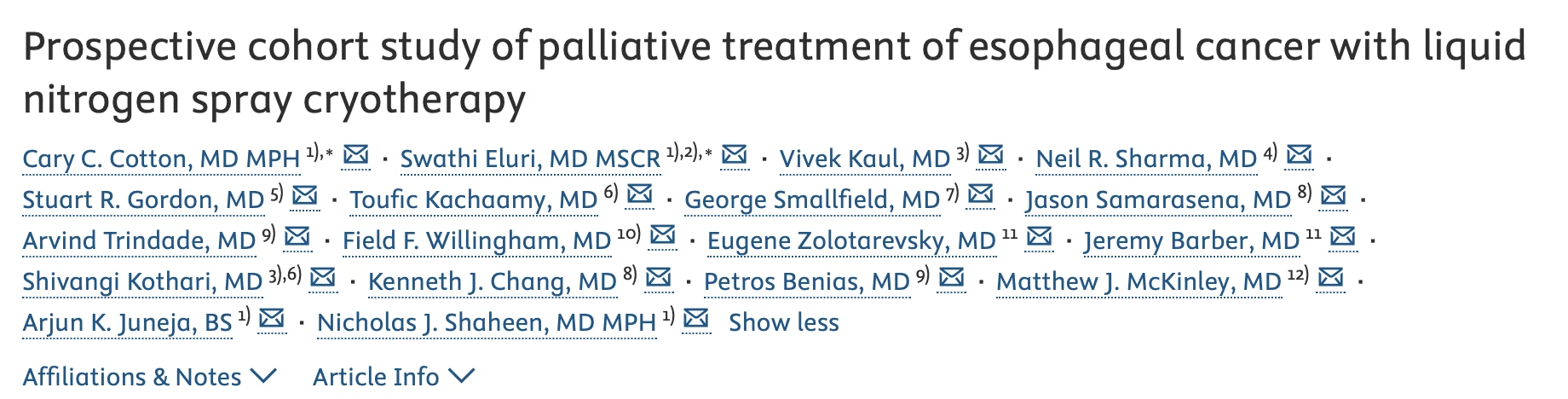 Toufic Kachaamy: Serial Palliative Liquid-Nitrogen Spray Cryotherapy in Advanced Esophageal Cancer