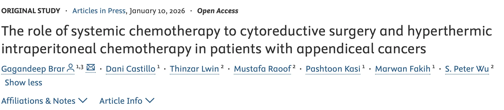 Gagan Brar: Systemic Chemotherapy Shows No Added Role With CRS/HIPEC in Appendiceal Cancers
