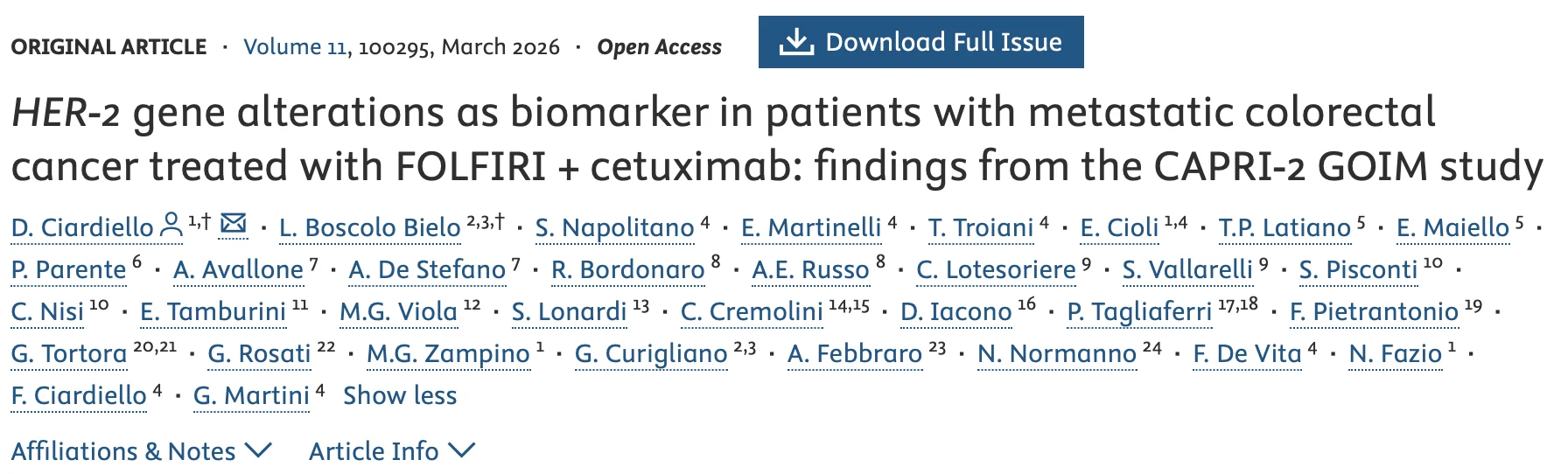 Davide Ciardiello: The Prognostic and Predictive Role of HER-2 in Colon Cancer