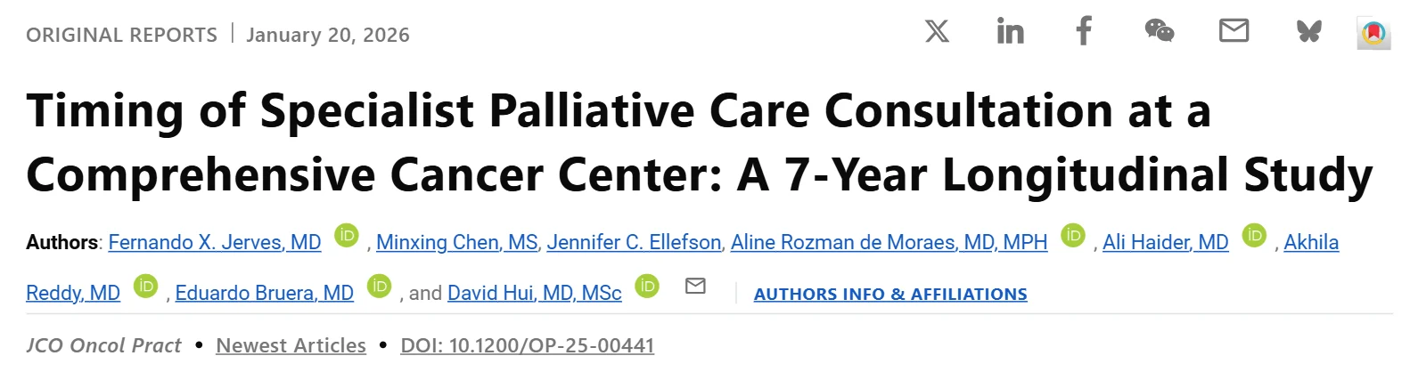 Eduardo Bruera: 7-Year Study on Outpatient Palliative Care Referrals in 700 Advanced Cancer Patients