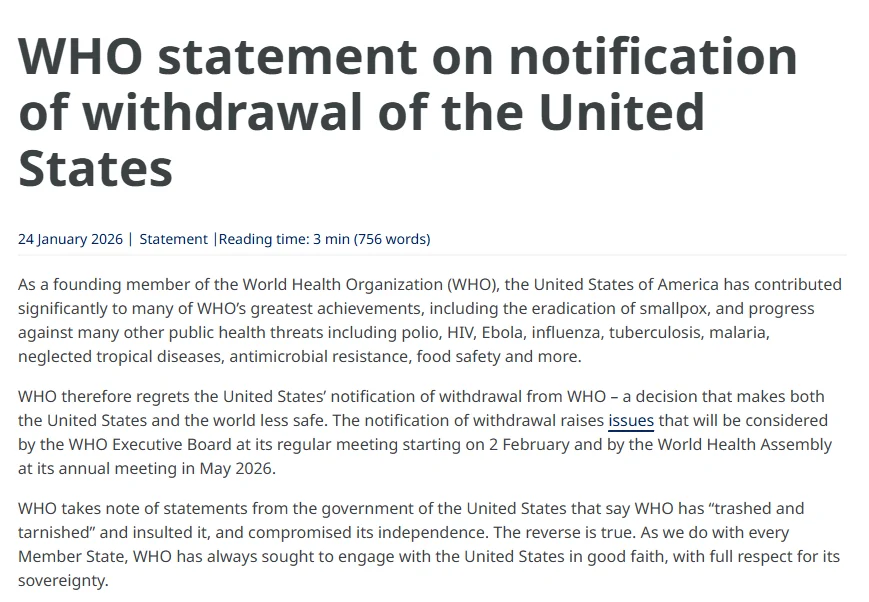 Tedros Adhanom Ghebreyesus: WHO Statement on Notification of Withdrawal of USA