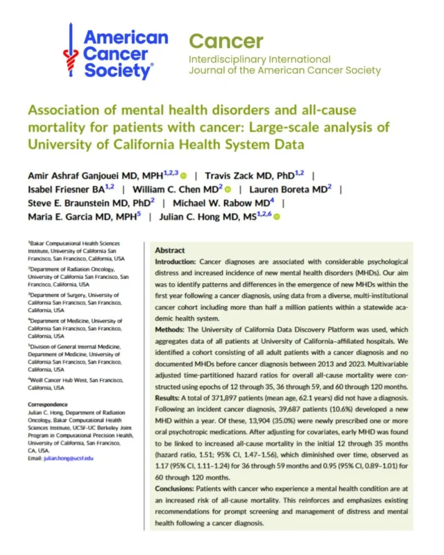 An Important Relationship Between Cancer Diagnosis and Mental Health - American Cancer Society Journals