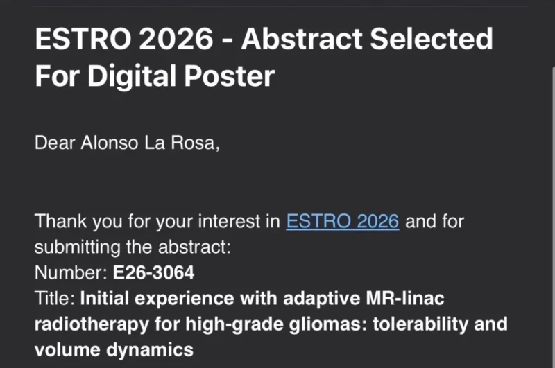 Alonso La Rosa: Our Study on Adaptive MR-Guided Radiotherapy Selected for ESTRO 2026 Digital Poster