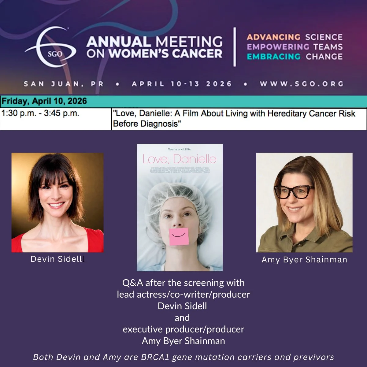 Amy Byer Shainman: Thrilled to be screening "Love, Danielle" at SGO 2026 Annual Meeting