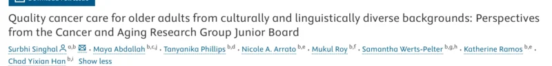 SIOG Highlights Quality Cancer Care for Older Adults from Culturally Diverse Backgrounds 2 Quality cancer care