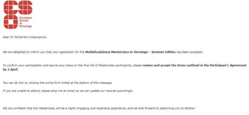 Muharrem Coşkunpınar: Excited to Join the ESO Multidisciplinary Masterclass in Oncology – Summer Edition