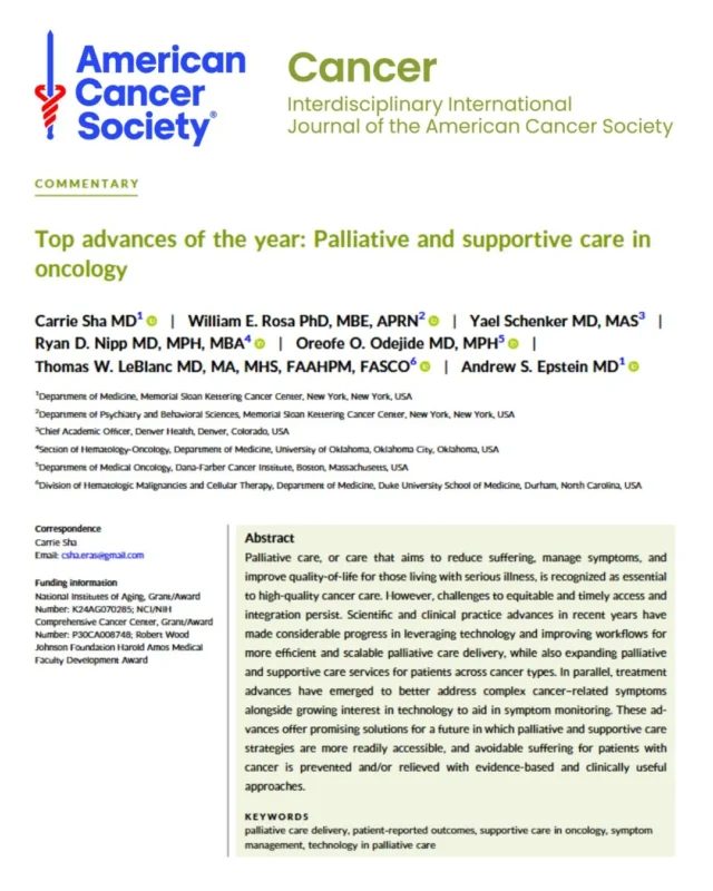 New Commentary in Cancer on Paliative Care in Oncology - American Cancer Society Journals 2 American Cancer Society Journals