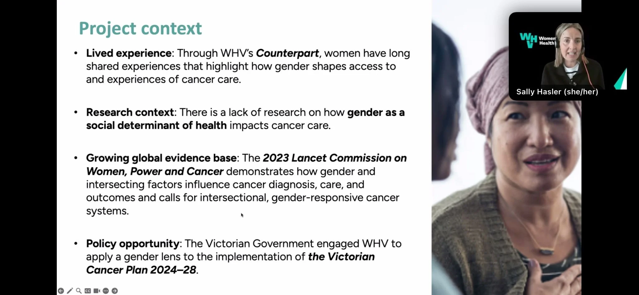 Hayley Jones: Powerful VCCC Lunchtime Live Seminar on Gender Equity in Cancer Care
