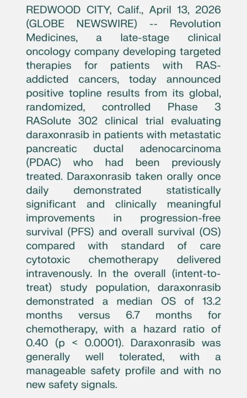 Ashish Manne: New Pancreatic Cancer Data on Daraxonrasib Signals Potential Survival Advantage