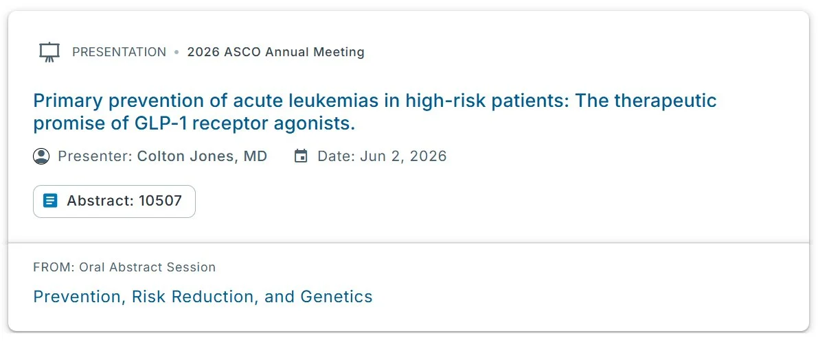 Colton Jones: The Title for our Oral Podium Abstract has been Released for the ASCO26 Annual Meeting