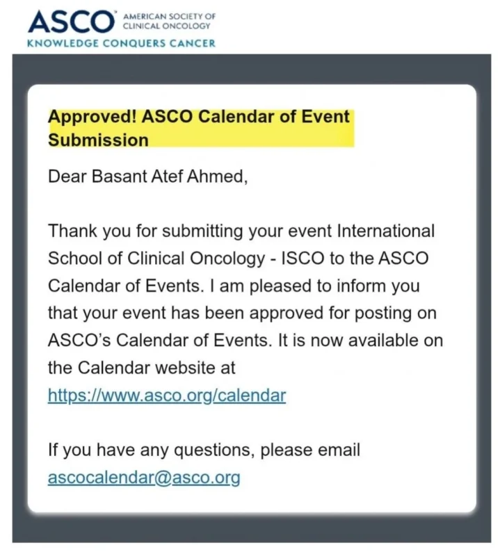 Basant Atef Ahmed: ISCO Conference Featured in ASCO Calendar