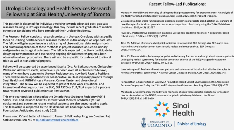 Raj Satkunasivam: Open Position for 1 Year Urologic Oncology and Health Services Research Fellowship