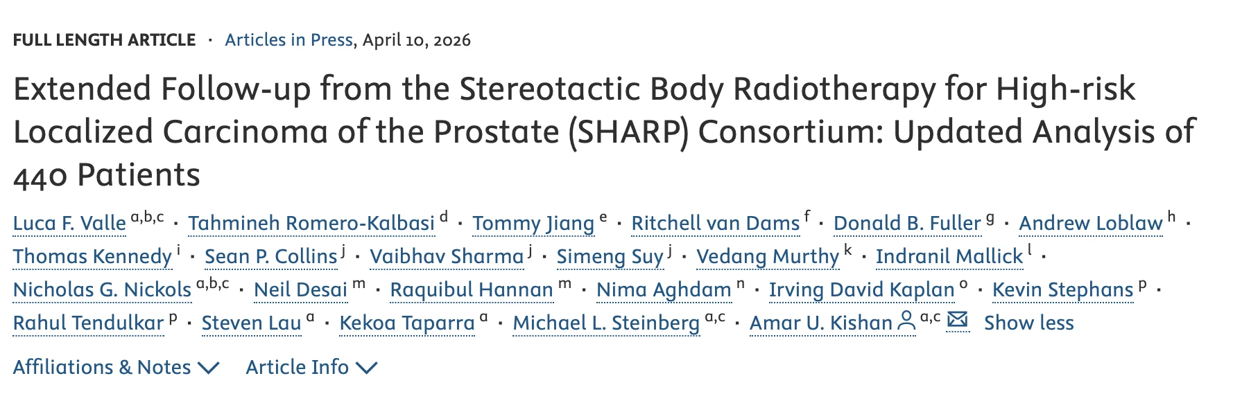 Amar Kishan: SHARP Consortium 2026 Update on SBRT for High-Risk Prostate Cancer