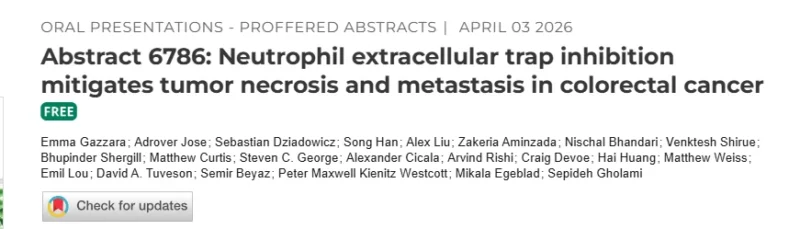 AACR Annual Meeting 2026: NETs Drive Tumor Necrosis and Metastasis in Colorectal Cancer