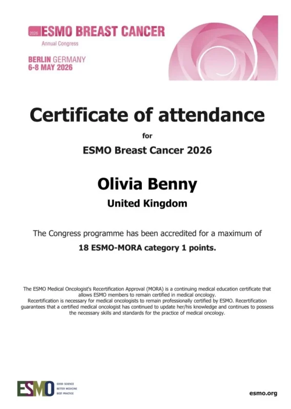 Olivia Benny: Excited to Share that My Research On Ethnic Disparities and AI was Presented at ESMO Breast 2026