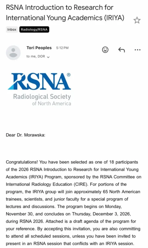 Irmina Morawska Selected Among 18 International Young Academics for RSNA 2026 2 Irmina Morawska