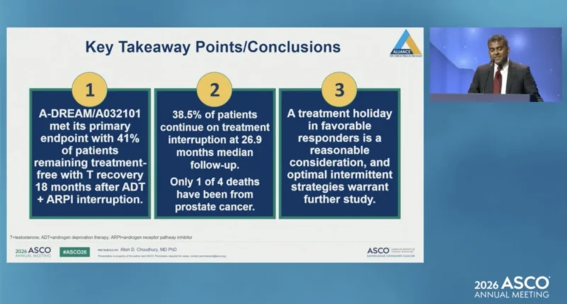 A-DREAM/Alliance A032101 at ASCO 2026: ADT Interruption After Exceptional Response to ARPI in mHSPC 6 A-DREAM Takeaway