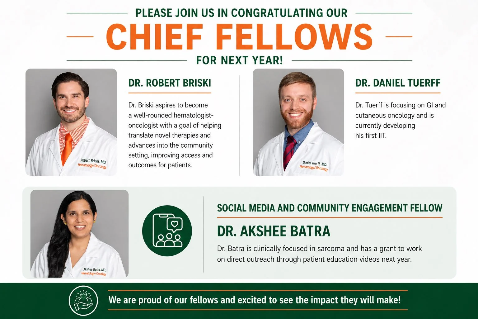 Estela Rodriguez: Congratulations to the New Incoming Hematology/Oncology Chief Fellows at the University of Miami