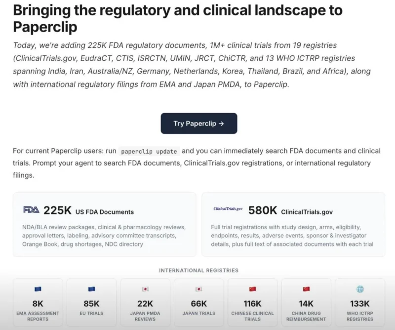 James Zou: Paperclip Expands With 220K+ FDA Regulatory and 1M+ Clinical Trial Documents