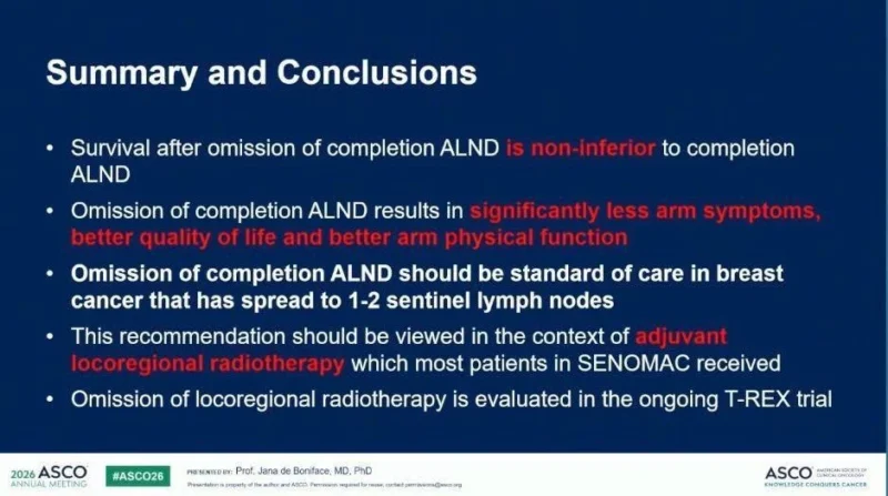 SENOMAC: Omitting Completion Axillary Dissection Maintains Survival and Reduces Arm Morbidity in Breast Cancer 5 SENOMAC