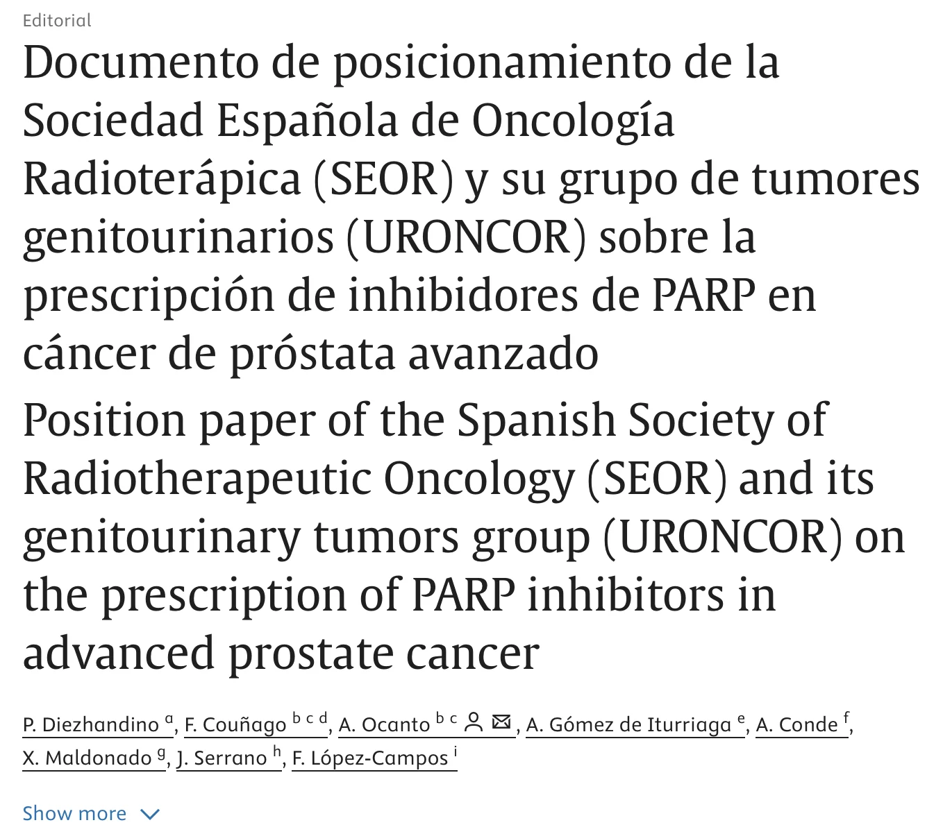 Felipe Couñago: Role of Radiation Oncologists in Prescribing PARP Inhibitors in Advanced Prostate Cancer