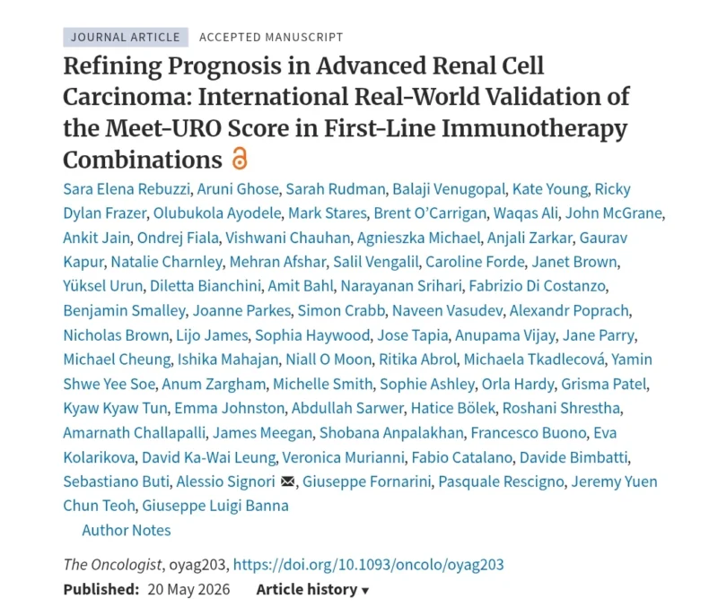 Giuseppe Banna: Analysing a Large Cohort of 1,418 Patients With mRCC to Refine the Prognosis 2 Giuseppe Banna