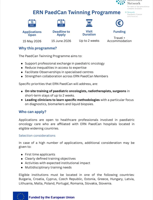 SIOPE: Applications Are Now Open for the ERN PaedCan Twinning Programme 2026 2 SIOPE