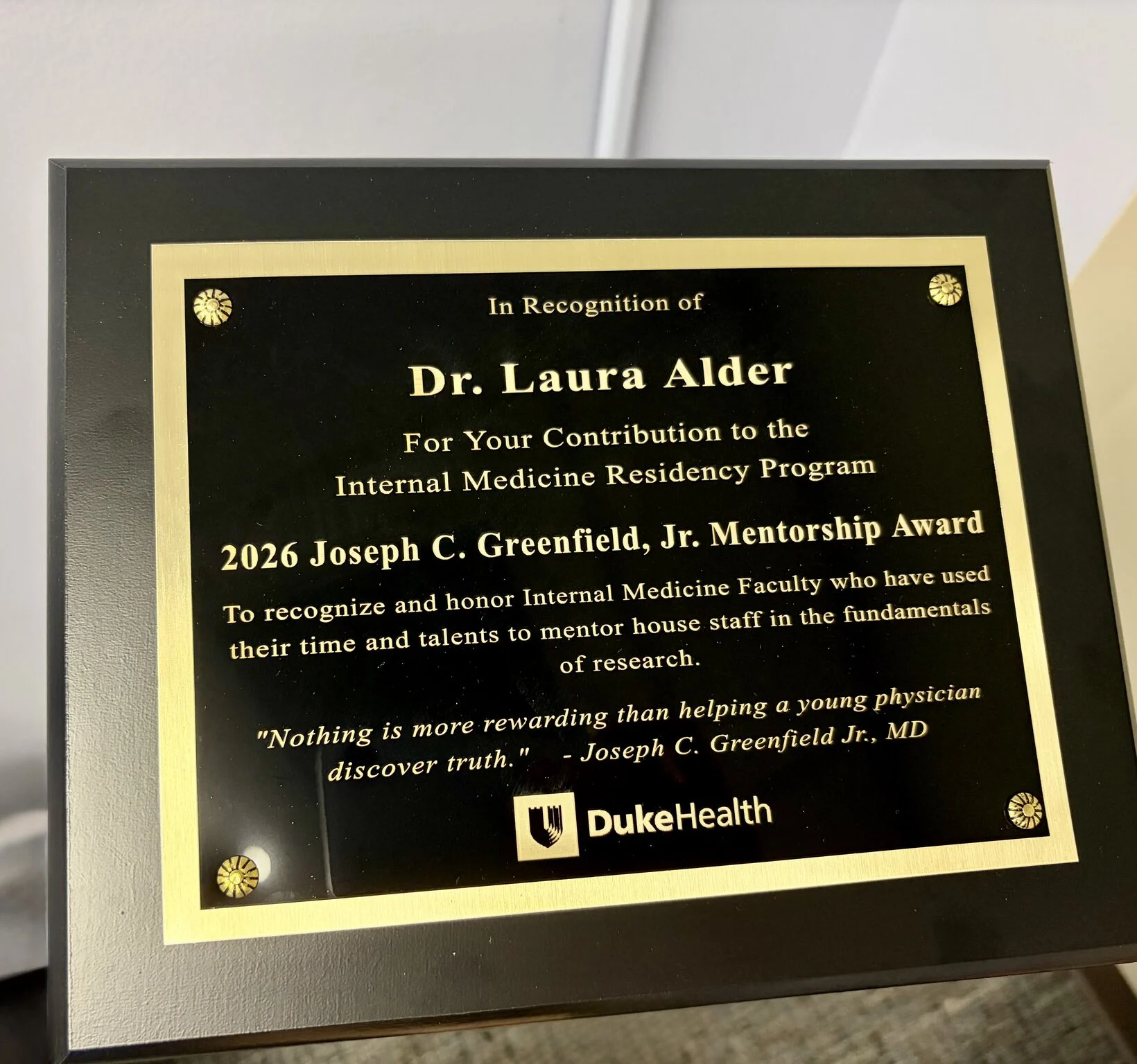 Laura Alder: Honored to Receive the Duke Internal Medicine Residency Mentorship Award