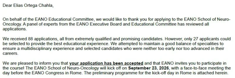 Elias Ortega Chahla: Honored to Be Selected for EANO School of Neuro-Oncology 2026–2028 2 Elias Ortega Chahla