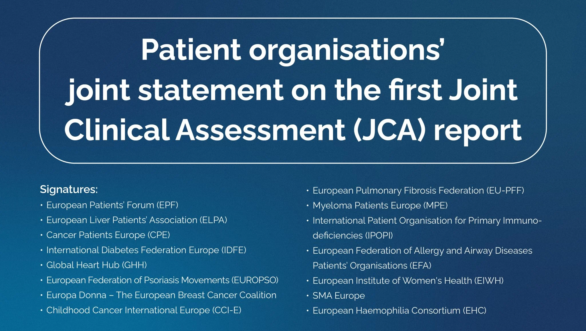 EUROPA DONNA Joins 14 European Patient Organisations in Signing a Joint Statement on the First JCA Under the EU HTA Regulation