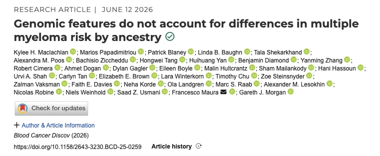 Francesco Maura: New Study From the Polyethnic-1000 Initiative is Out on How Genetic Ancestry Relates to MM 9 Gareth Morgan, Francesco Maura