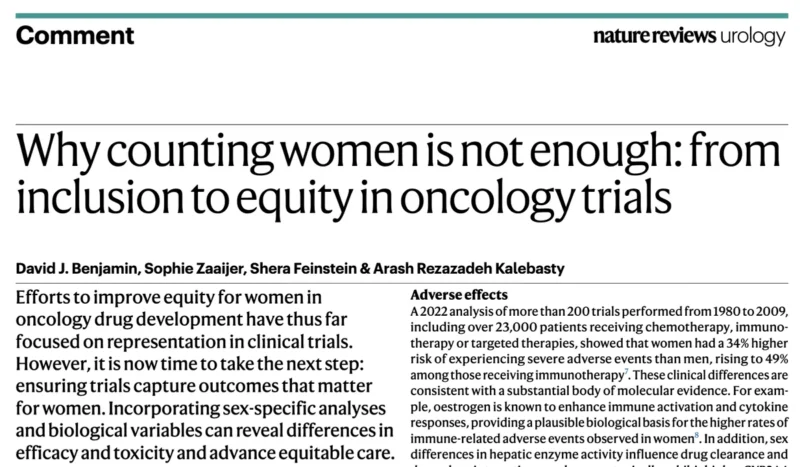 David Benjamin: Improving Representation Of Women In Cancer Clinical Trials Through Sex-Specific Variables 2 David Benjamin
