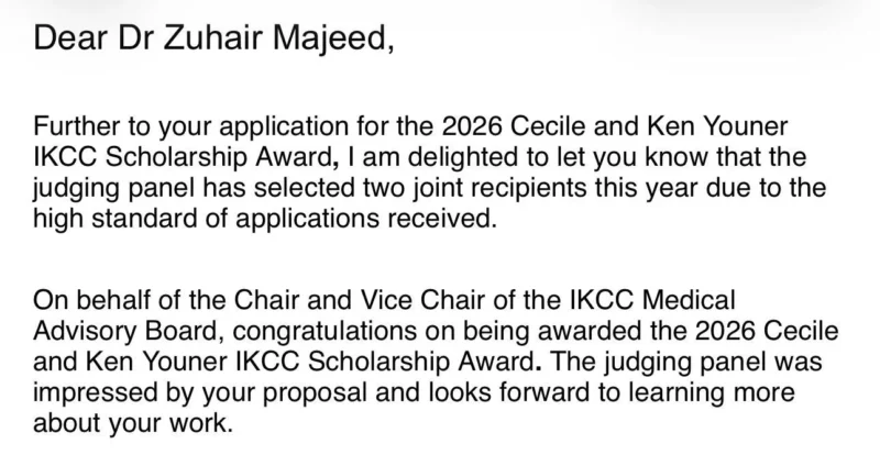 Zuhair Majeed: Honored to Receive the 2026 Cecile and Ken Youner IKCC Scholarship 2 Zuhair Majeed: Honored to Receive the 2026 Cecile and Ken Youner IKCC Scholarship