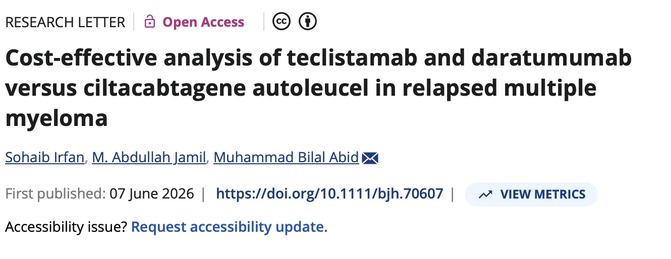 Muhammad Bilal Abid: Balancing Accessibility and Cost-Efficiency in Multiple Myeloma Treatment