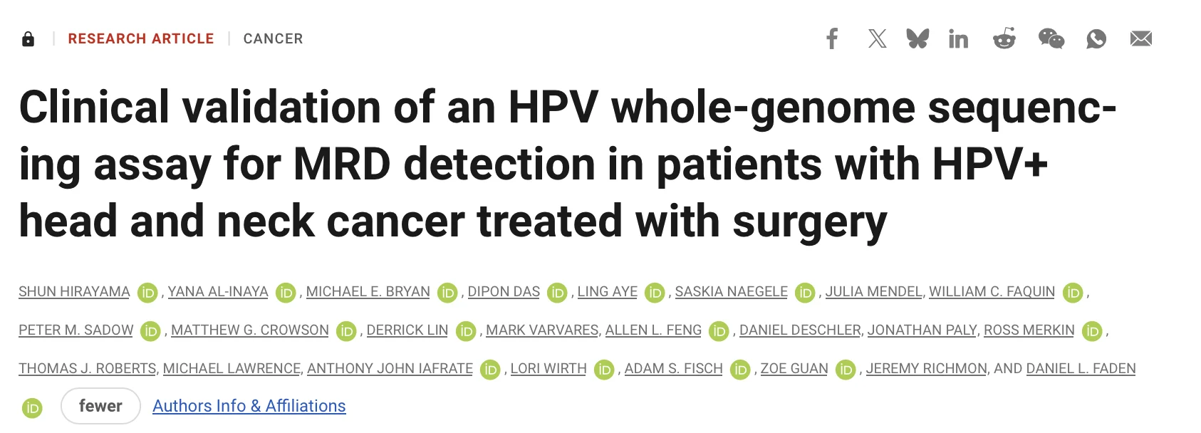 Daniel Faden: Big News From Our Lab on HPV-DeepSeek and Early Recurrence Detection 2 Daniel Faden: Big News From Our Lab on HPV-DeepSeek and Early Recurrence Detection