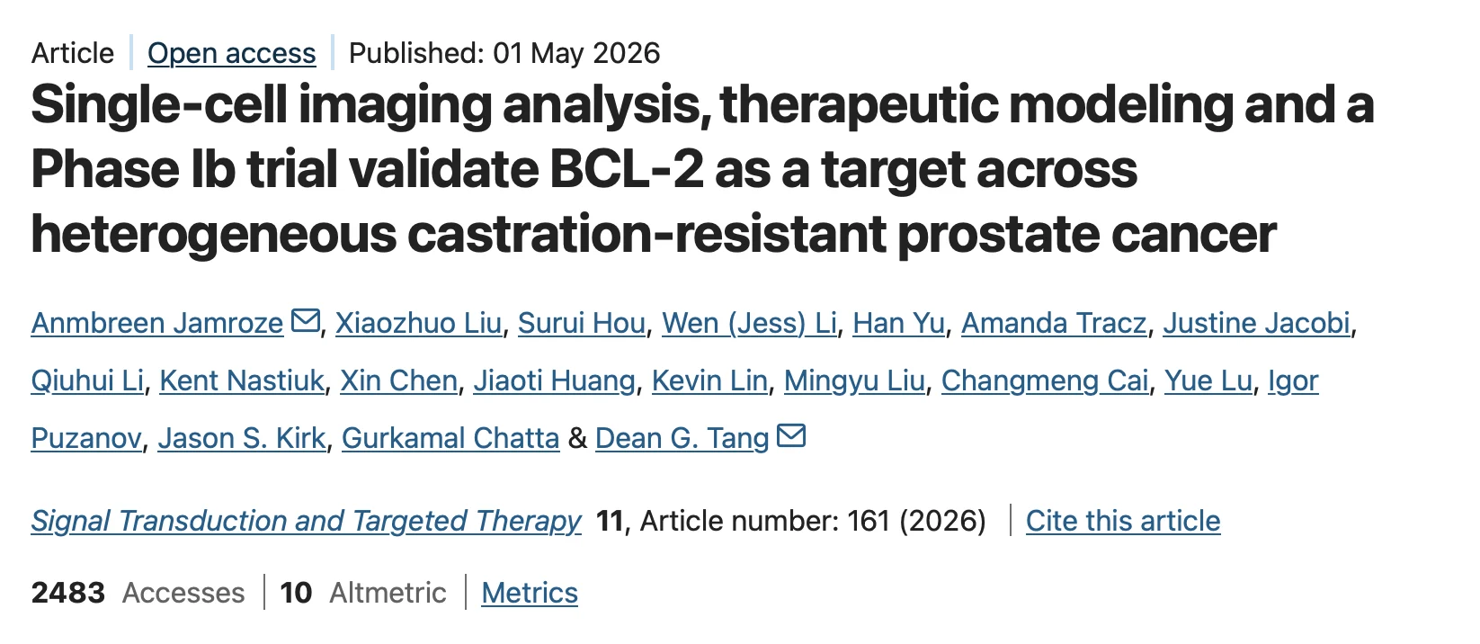 Anmbreen Jamroze: BCL-2 Emerges as a Shared Survival Mechanism in Prostate Cancer 2 Anmbreen Jamroze: BCL-2 Emerges as a Shared Survival Mechanism in Prostate Cancer