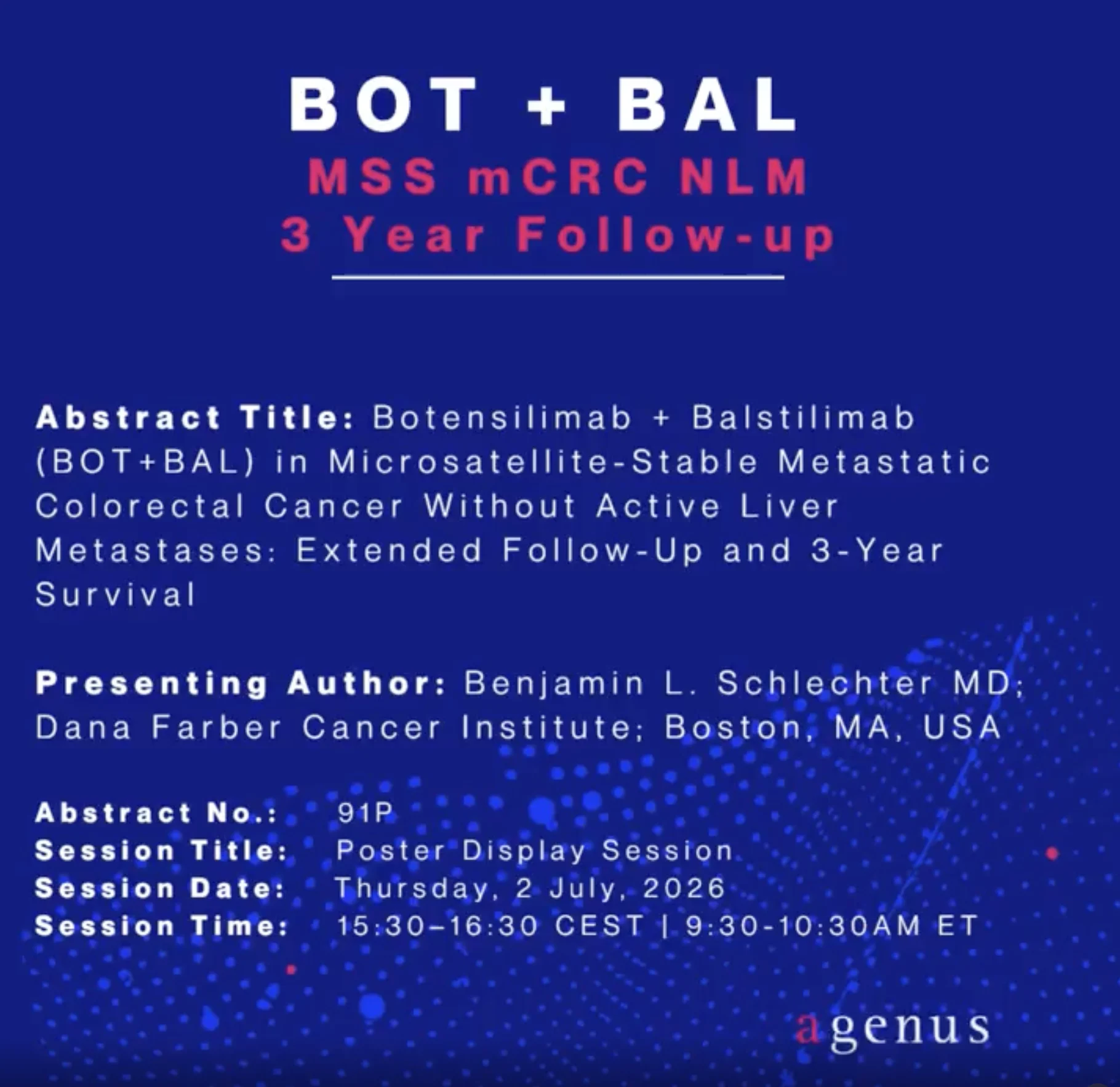 Updated Long-Term Follow-Up From the Phase 1b BOT+BAL Study at ESMO GI 2026 - Agenus