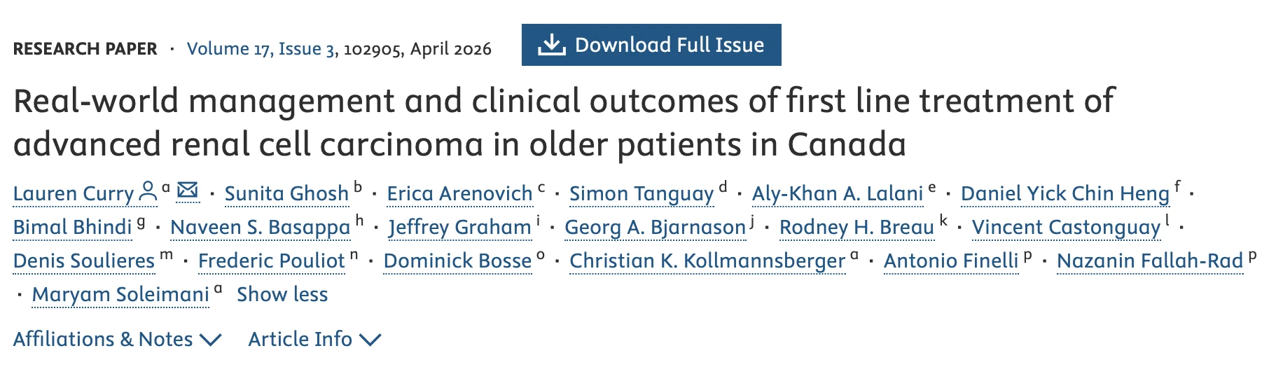 How Are Older Patients With Metastatic Renal Cell Carcinoma Managed in Real-World Practice? - SIOG