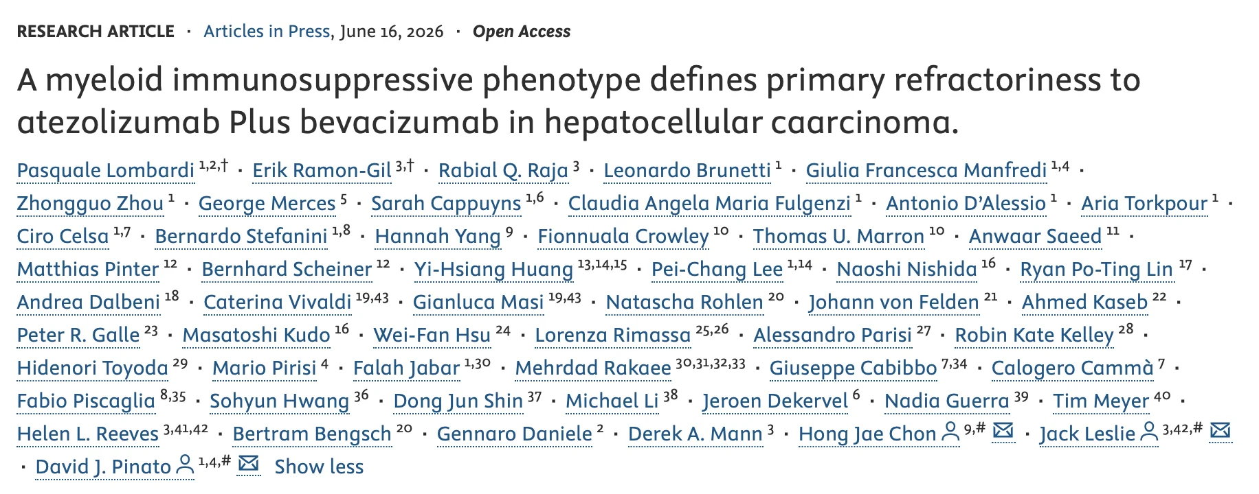 Hong Jae Chon: Can Primary Refractoriness to Ate/Bev in HCC Be Predicted Before Treatment?