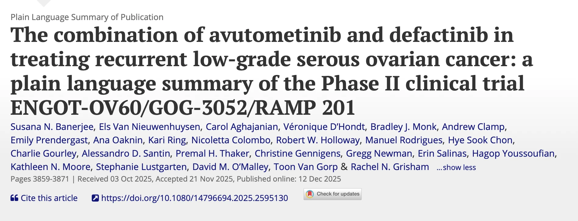 David OMalley: Avutometinib Plus Defactinib in Recurrent Low-Grade Serous Ovarian Cancer