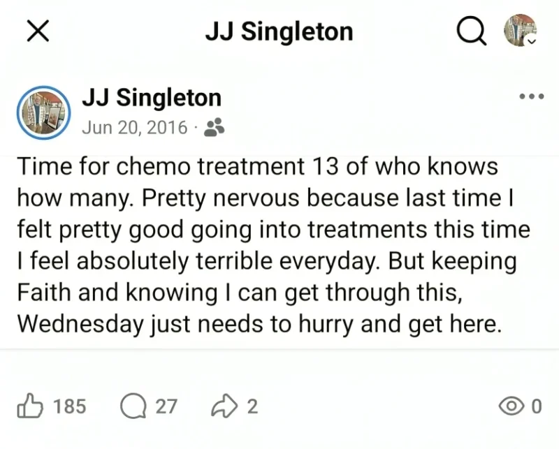 JJ Singleton: 185th Infusion Of Life Saving Cancer Killing Drugs 2 JJ Singleton
