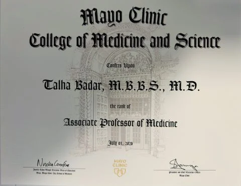 Talha Badar: Honored to Be Promoted to Associate Professor of Medicine at Mayo Clinic