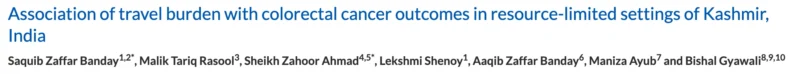 Bishal Gyawali: Travel Burden and Colorectal Cancer Outcomes in Kashmir 2 Bishal Gyawali