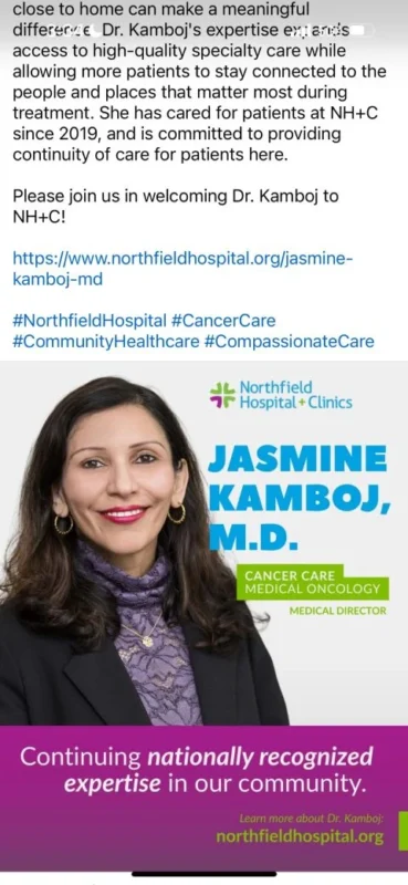 Jasmine Kamboj: Honored to Lead the Next Chapter in Community Cancer Care 2 Jasmine Kamboj: Honored to Lead the Next Chapter in Community Cancer Care