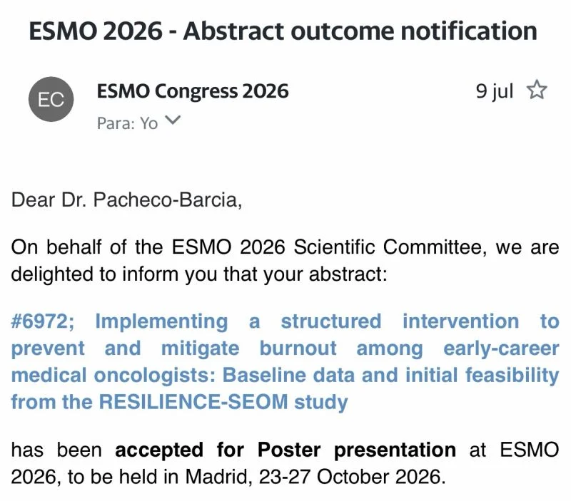 Vilma Pacheco Barcia: Proud to Share Our Burnout Prevention Study at ESMO26