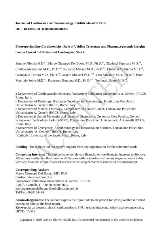 Angelo Minucci: New Insights Into 5FU-Induced Cardiotoxicity and Genomic Risk 2 Angelo Minucci: New Insights Into 5FU-Induced Cardiotoxicity and Genomic Risk